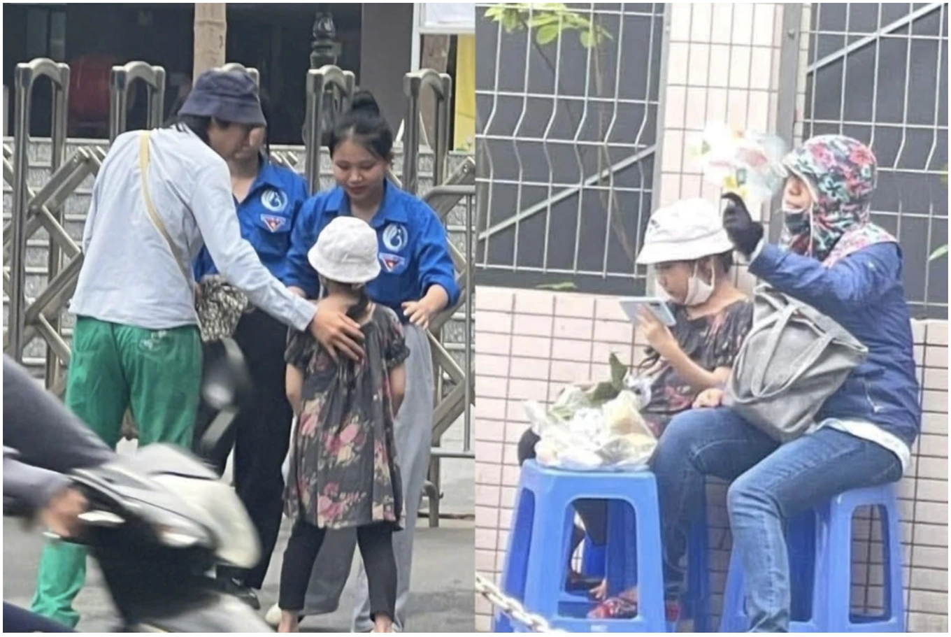 Hình ảnh Nguyễn Mạnh Đức dắt em gái đến điểm thi gây xúc động, thể hiện tình anh em và nghị lực vượt khó.(Ảnh: Nhóm đồng hành)